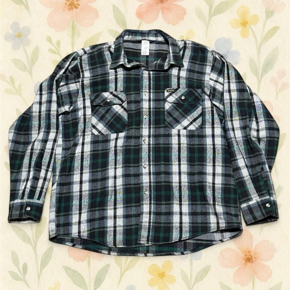 Vintage OshKosh Plaid Flannel Shirt Mens XL Green Blue Lumberjack Grunge